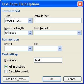 text form field word 2013