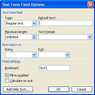 create text form fields in word