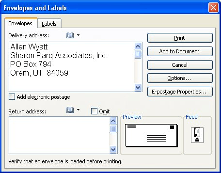 how to print an envelope in word 2010