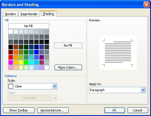 shading in word for mac