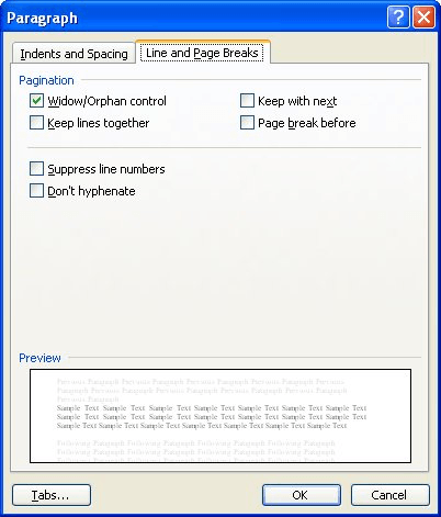 Controlling Widows And Orphans Microsoft Word