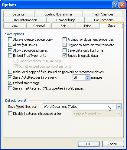 how to make word default settings