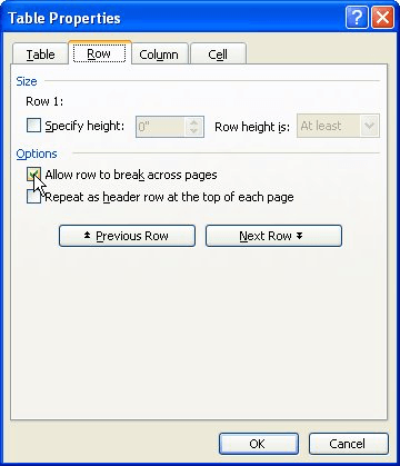 How To Stop A Table Row From Splitting Over Two Pages Microsoft Word