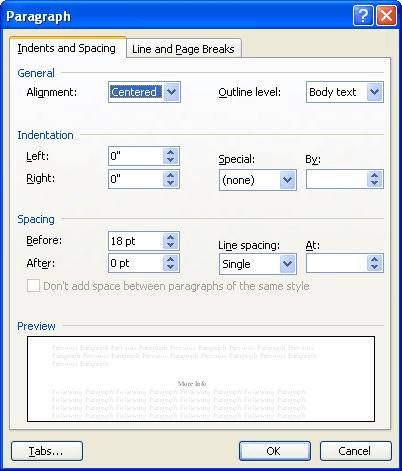 shortcut for decrease indent word 2016