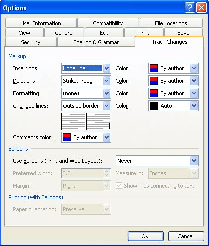 open office track changes color