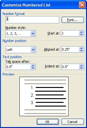 Increasing Space between Numbers and Text in a List Microsoft Word