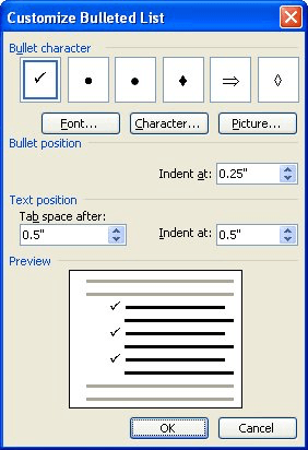 how to edit bullet text formatting in word