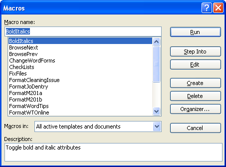 macro commands for word 2010