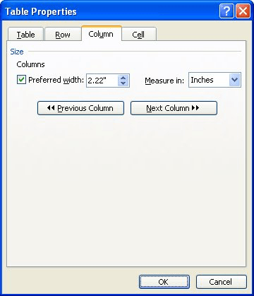 Adjusting Column Width Using Menus Microsoft Word