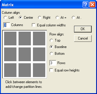 powerpoint equation editor matrix size