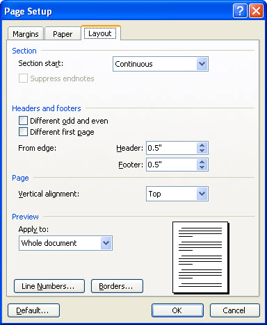 insert a footer in ms word for mac onky on certain pages