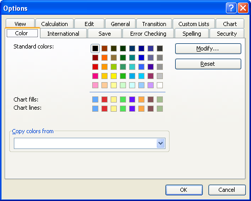 get the color names to show in microsft excel for mac