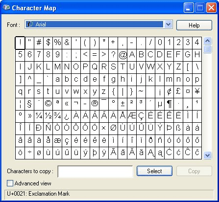 Wingdings 2 Chart