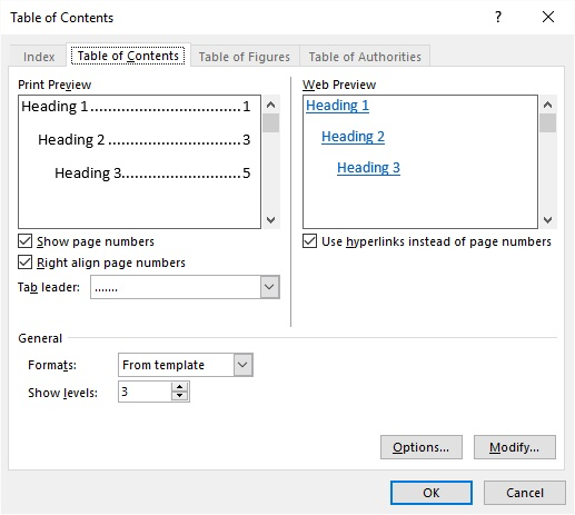 ms word create table of contents vs bookmark vs hyperlink