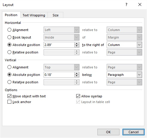 how to lock an image in word 2019