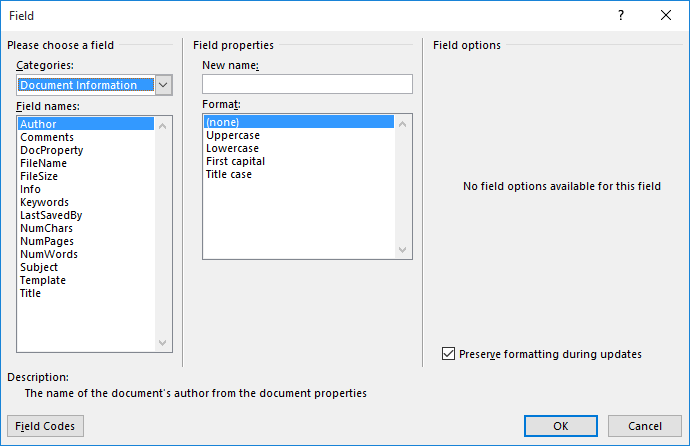 wheres document properties word 2016