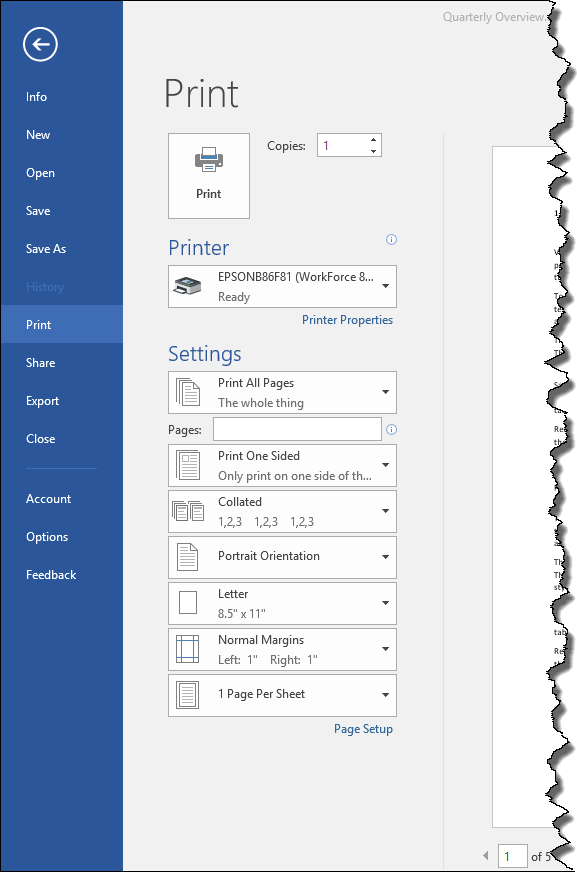 Setting Up Your Printer (Microsoft Word)
