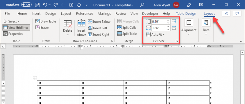 Seeing the Height of a Row Microsoft Word