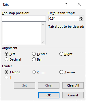 Clearing All Tabs in a Document (Microsoft Word)