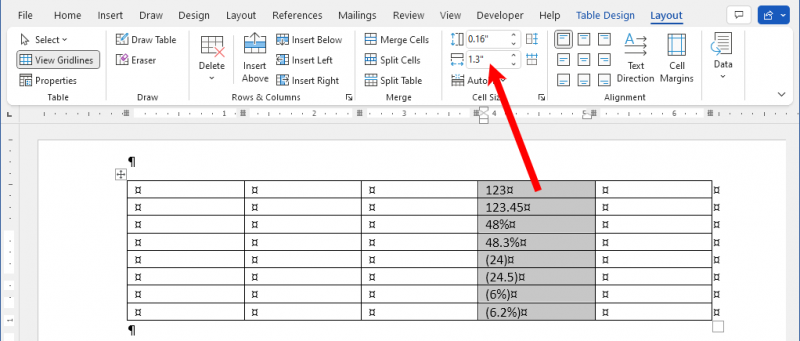 how to align text up and down in word table