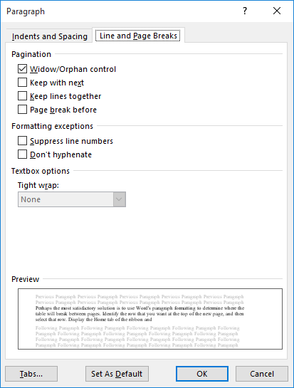 Keeping Tables On One Page Microsoft Word 