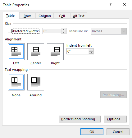 word table cell vertical alignment