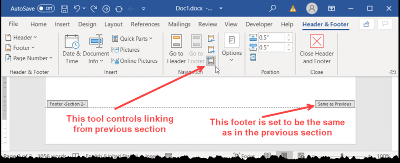 where to find header and footer in word