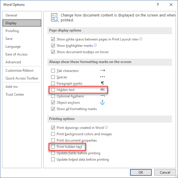 hide rows in word table