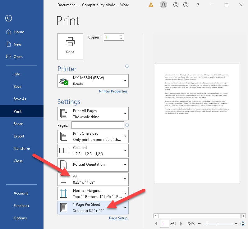 how to set default layout in word
