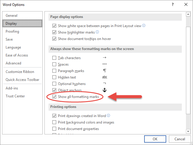 how to display formatting marks in word 2007