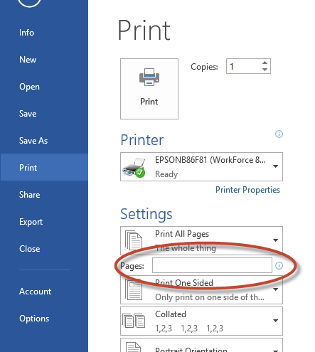 Specifying the Exact Pages Print (Microsoft Word)