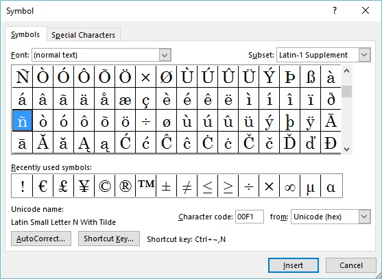 list of symbols for microsoft word symbol