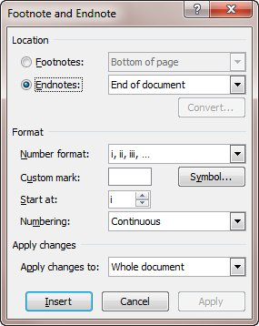how to write after endnote word 2013