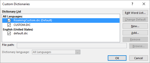how to add custom dictionary in word