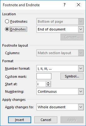 how to do endnotes in word 2007