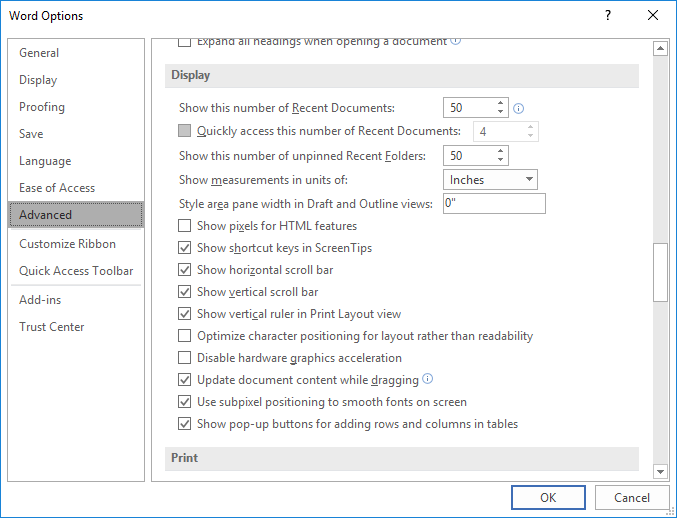 microsoft word change units of measurement