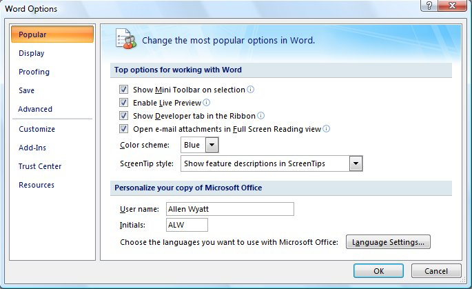 how to activate developer tab in word 2010