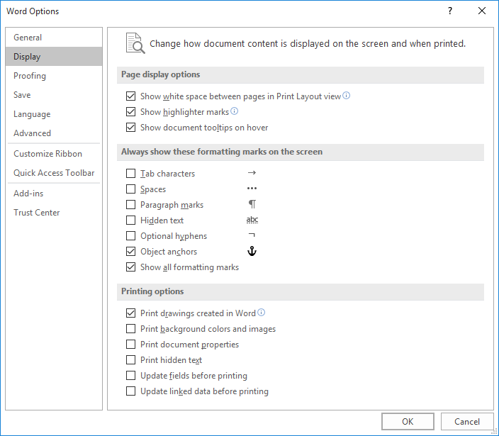 spacing between words in word 2013