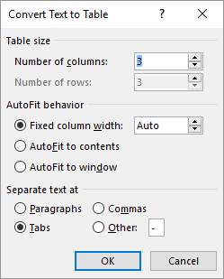 how to convert text to table word 2013