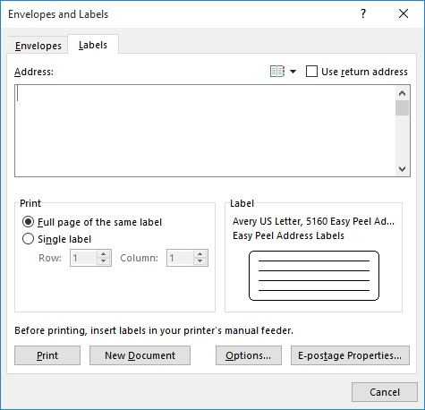 how to make return address labels in pages