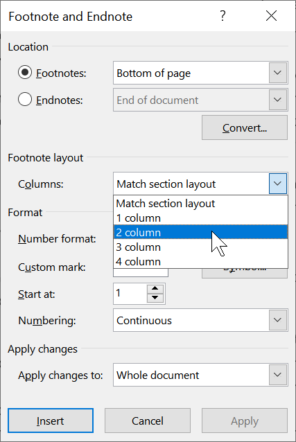 you cannot convert footnotes to endnotes in word