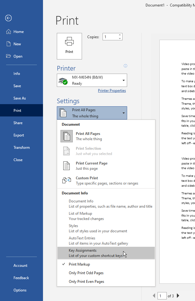 microsoft word print comments
