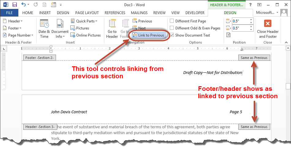 how to delete a header in word on one page