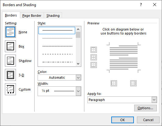 how to change the border color in word