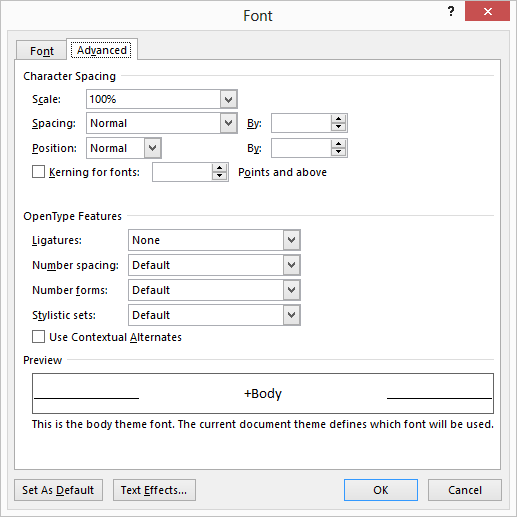 set horizontal and vertical alignment in word