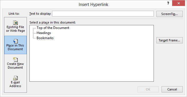 ms word create table of contents vs bookmark vs hyperlink