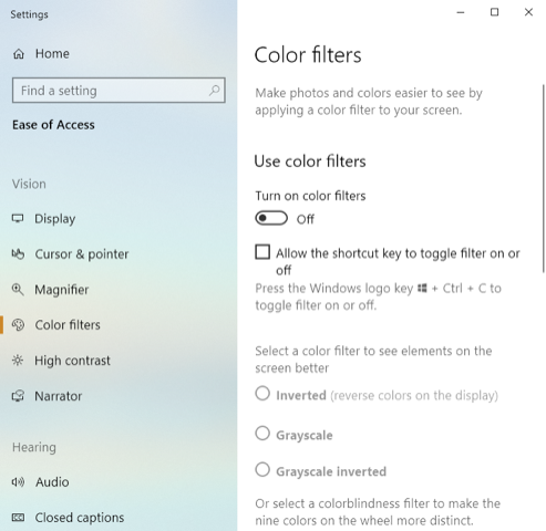 Inverting Colors on Windows 10 using Color Filters and Magnifying App