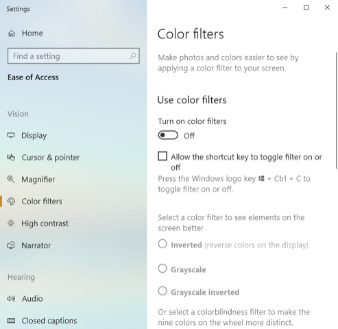 How to change the colours using colour filters in Windows 10