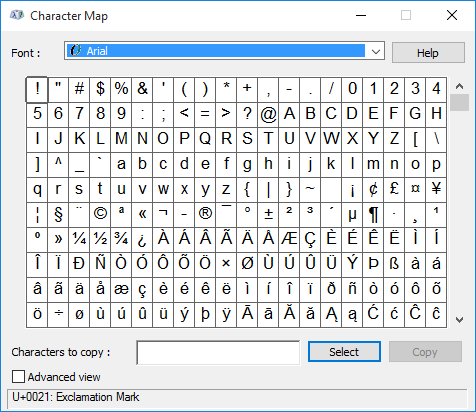 excel symbols to search for text