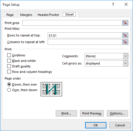 Setting Print Titles (Microsoft Excel)